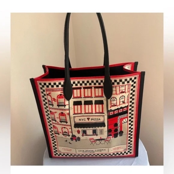 Kate Spade Slice Pizzeria Canvas Large Gotham Tote - Picture 9 of 10